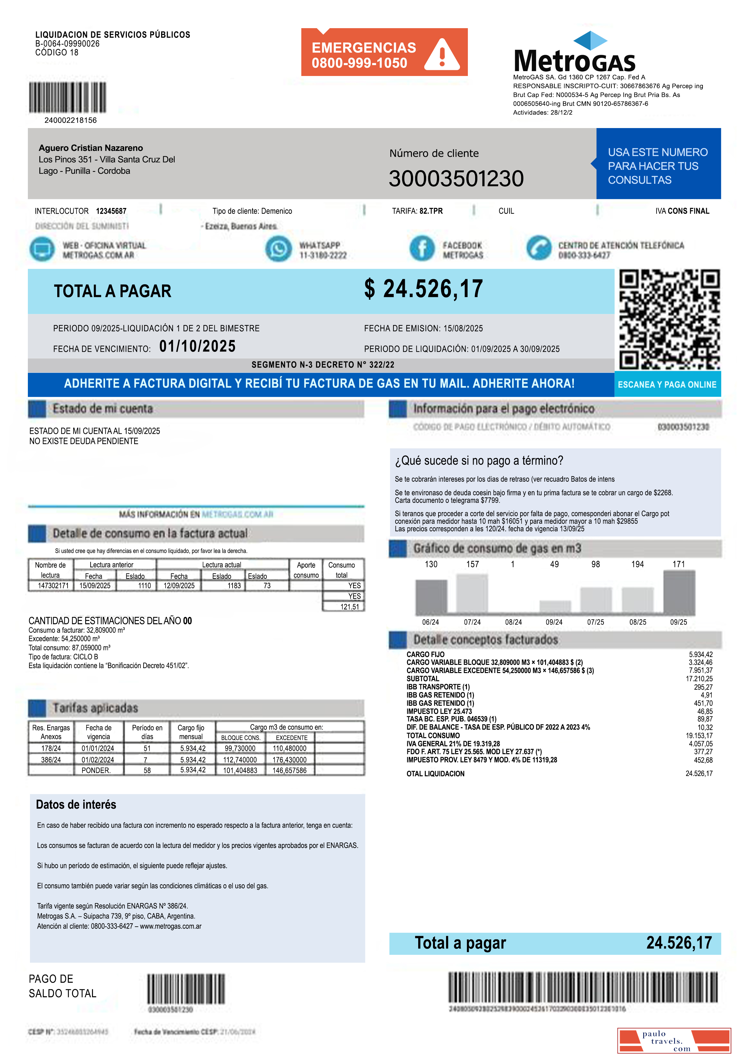 Argentina MetroGAS S.A. factura de gas PSD template